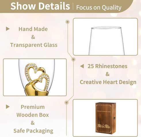 Crystal Champagne Flutes with Set of 2  Champagne Glasses with Wooden Gift Box